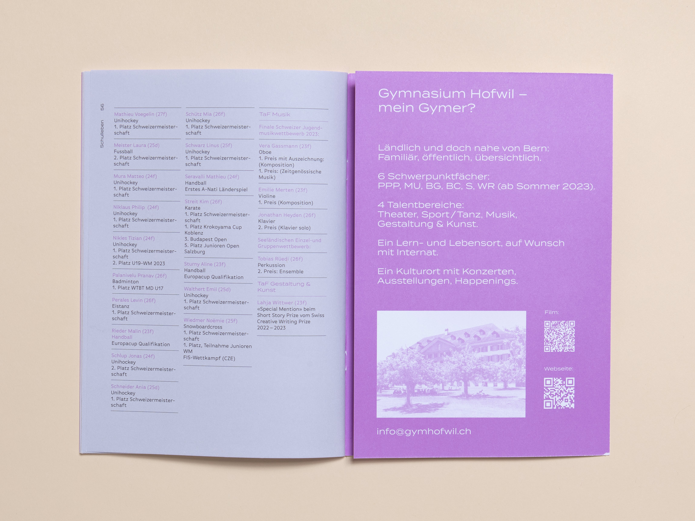 Gymnasium Hofwil Jahresschrift Layout Nulleins Bern
